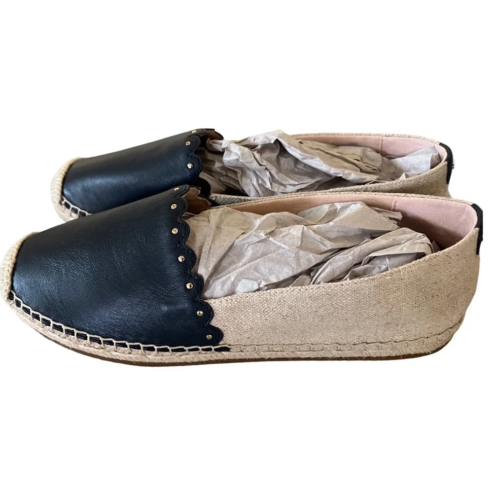 Kate Spade Espadrilles Women 8.5B Navy Excell Scalloped Studded Canvas Leather